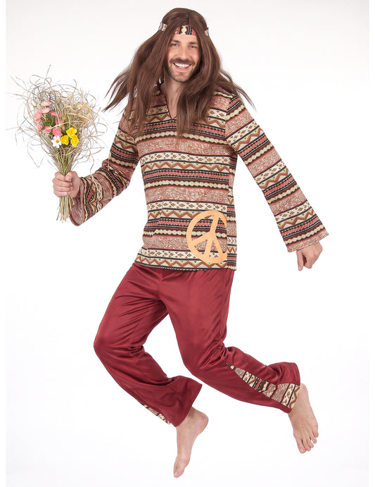Disfraz hippie burdeos para hombre