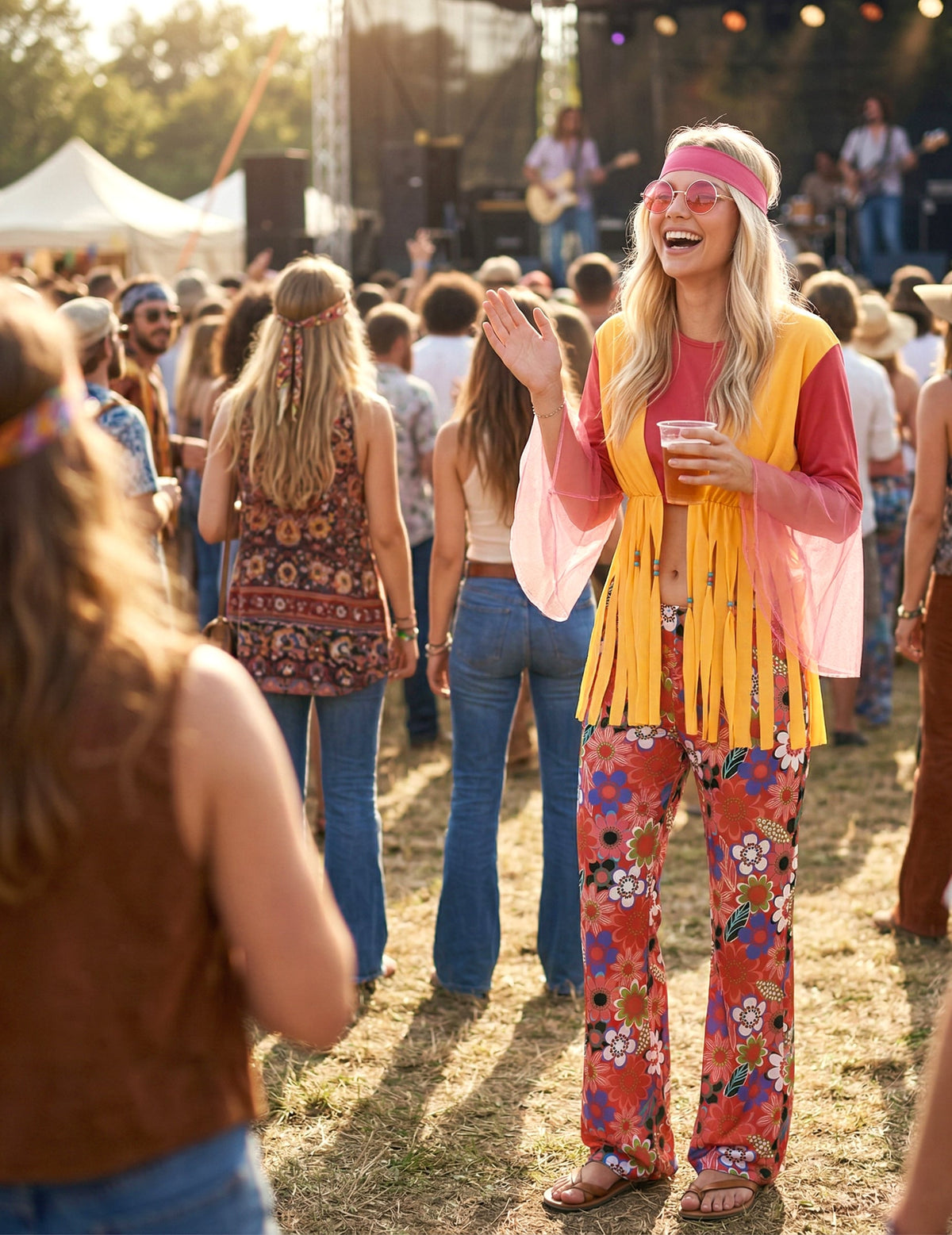 Mise en situation du déguisement hippie pour femme