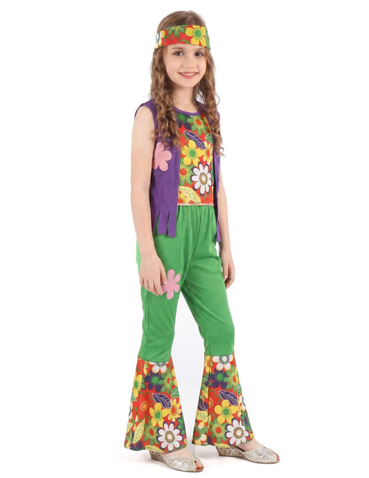 Disfraz de hippie flower power niña