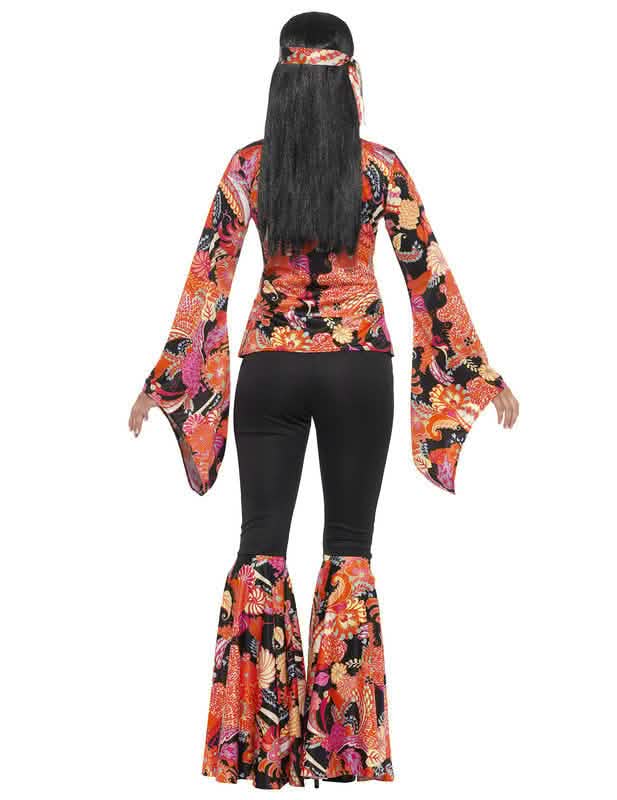 Disfraz hippie negro y multicolor mujer