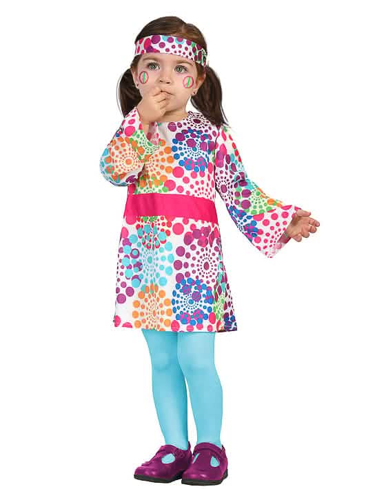 Disfraz hippie de bebé multicolor a lunares con cinta para la cabeza