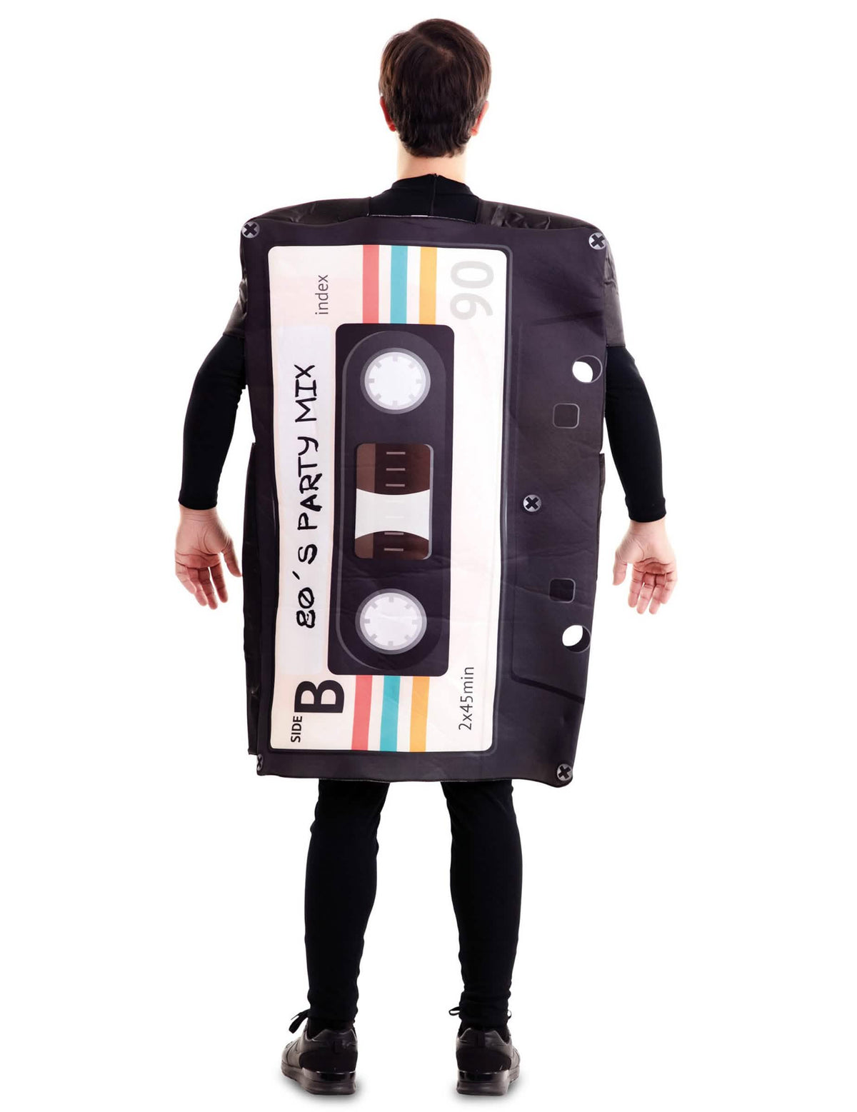 Vista trasera del disfraz humorísticos de cassette de audio