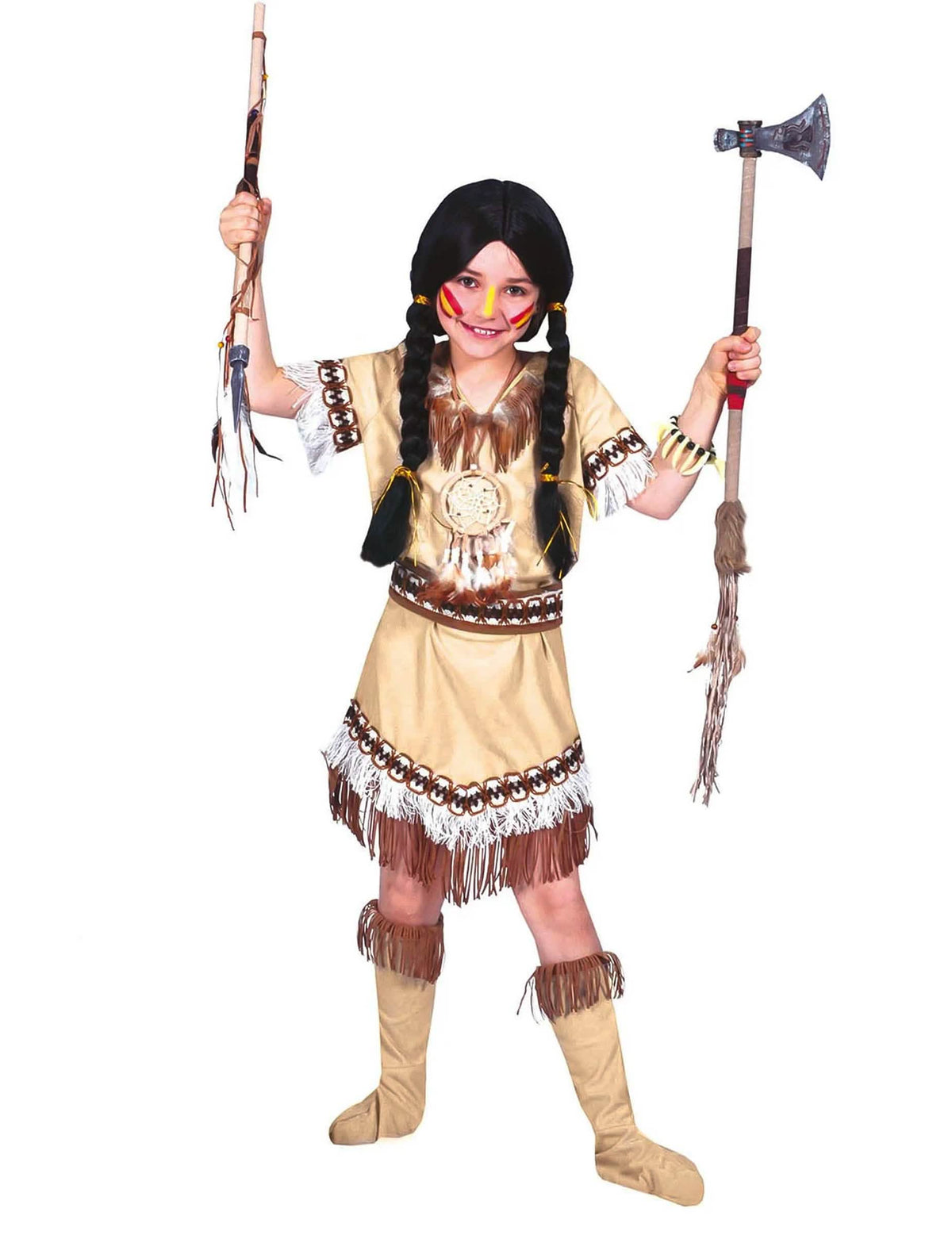 Disfraz de india con flecos para niña beige y marrón