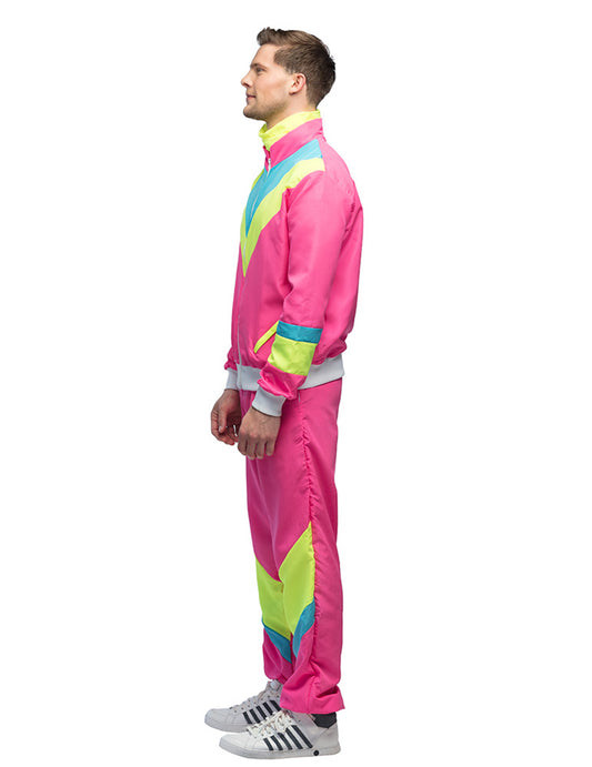 Disfraz de jogging retro rosa neón para hombre
