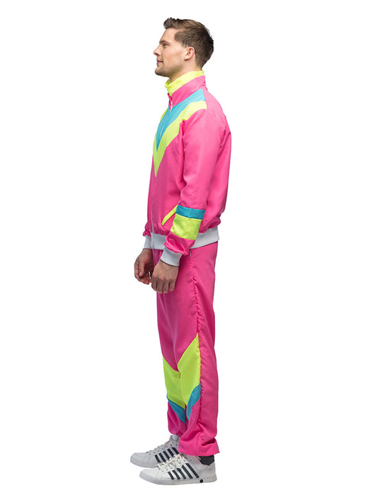 Disfraz de jogging retro rosa neón para hombre