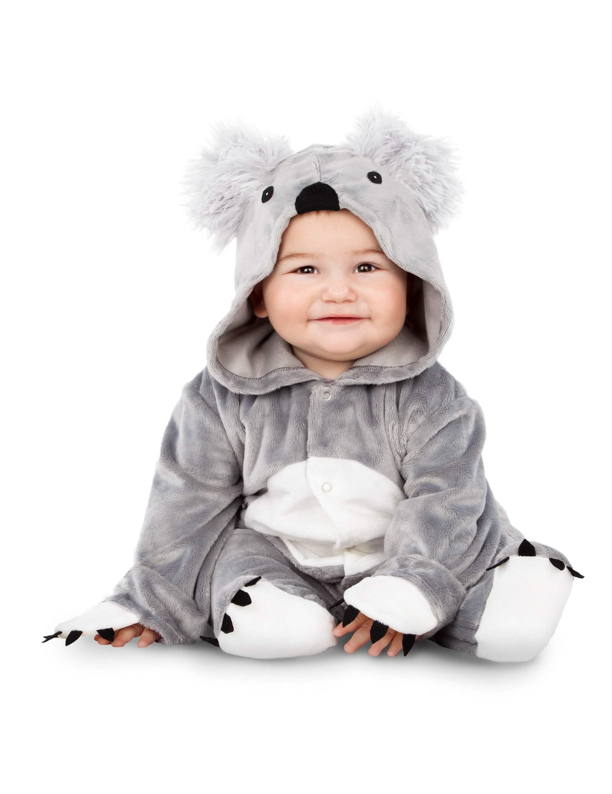 Disfraz de koala para bebé gris y blanco con capucha