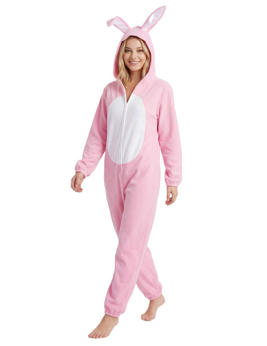 Vue de trois-quarts du déguisement de lapin pour femme