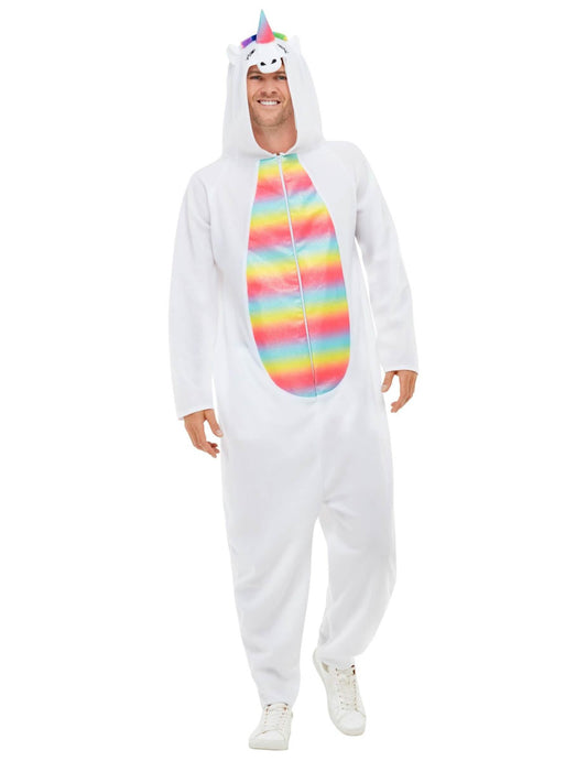Vue de face du déguisement licorne pour adulte