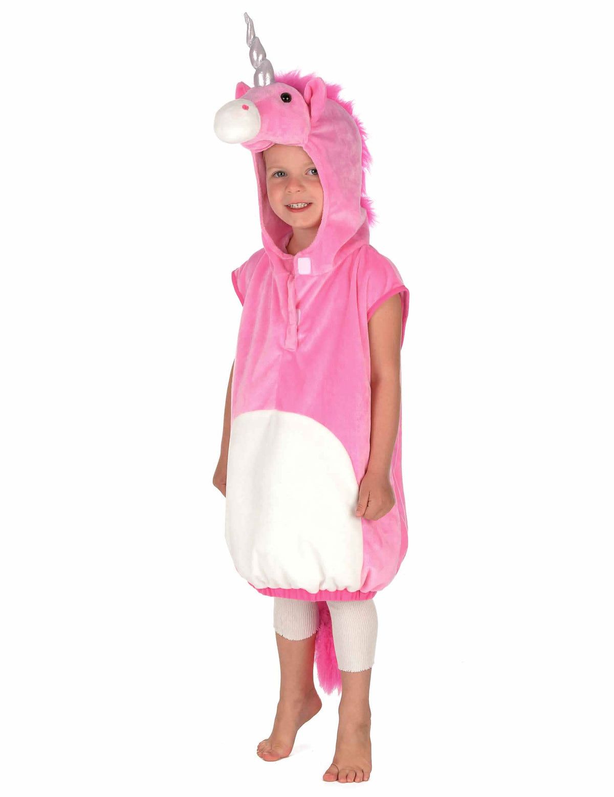 Disfraz de unicornio para niño rosa y blanco con capucha de cabeza de unicornio