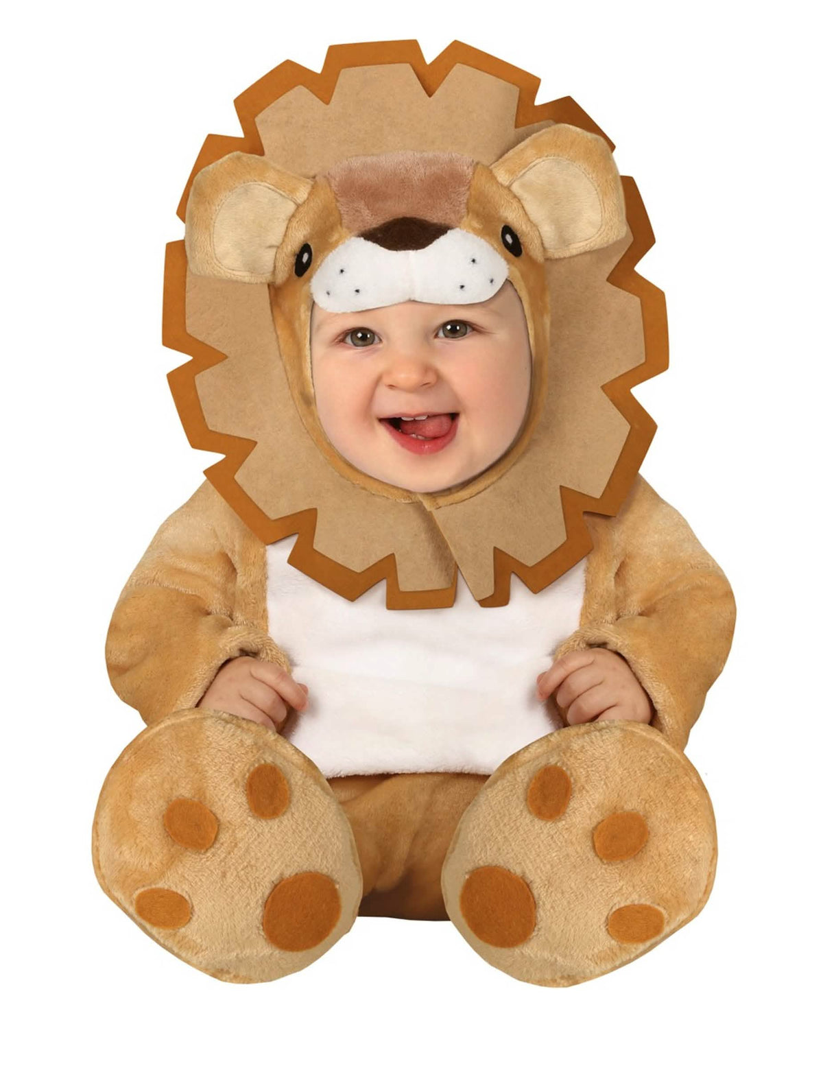 Disfraz de león para bebé beige y marrón de peluche con melena