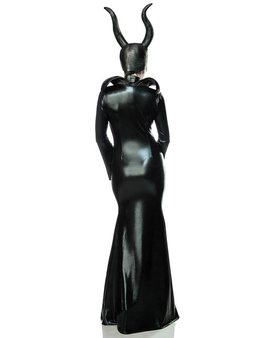 Vue de dos de la robe longue du déguisement luxe sorcière noire