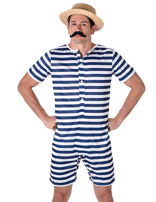 Gros plan sur le buste du déguisement maillot de bain rétro pour homme