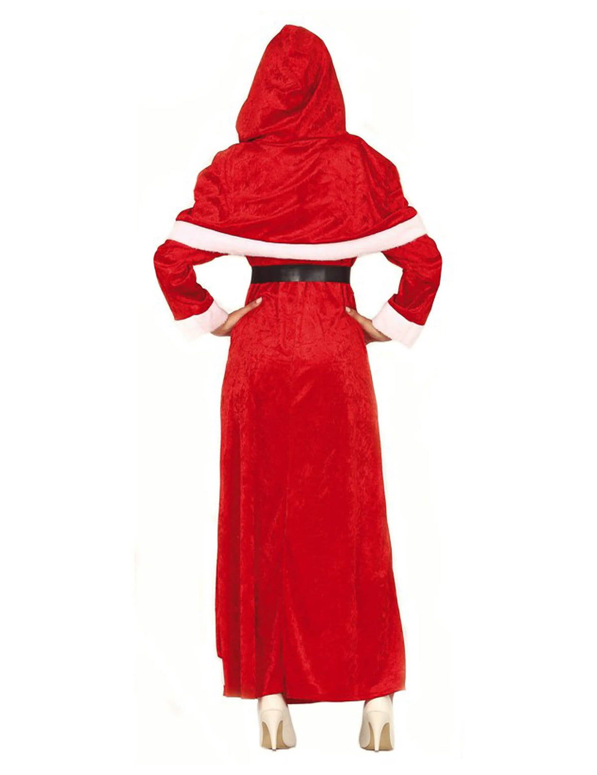 Vista trasera del disfraz de madre navidad vestido largo