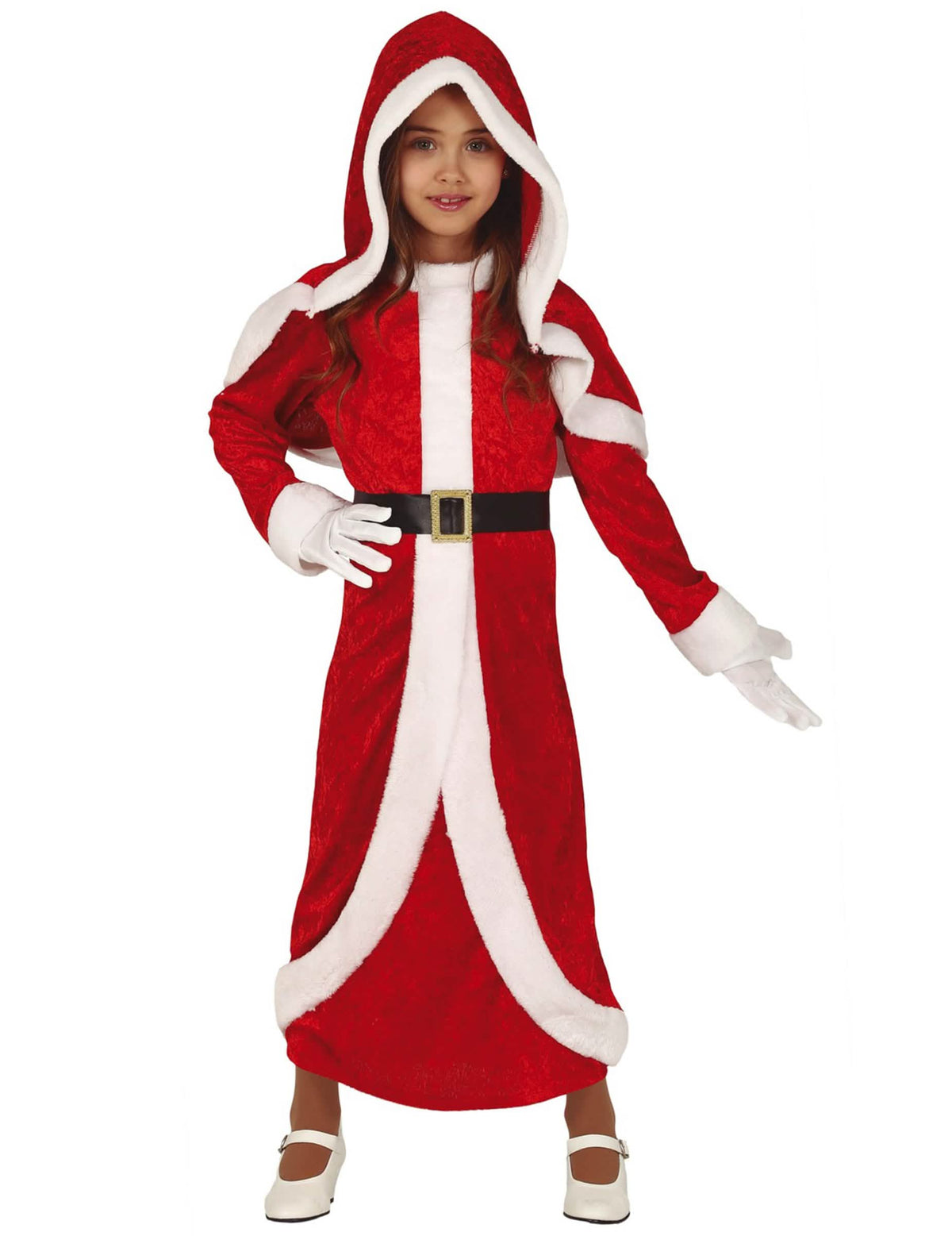 Disfraz de madre navidad para niña rojo y blanco con vestido largo con capucha