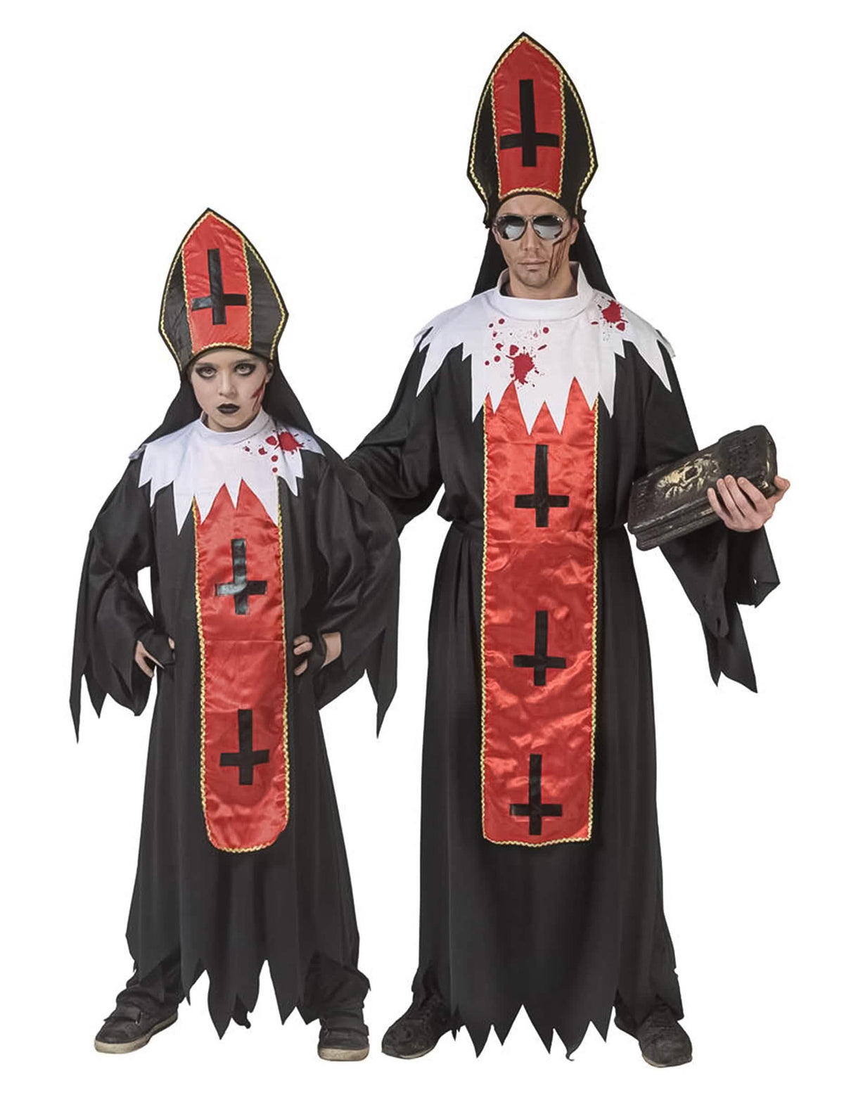 Duo adulto y niño del disfraz de papa de terror para adulto