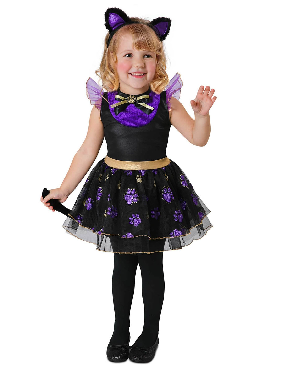 Disfraz de gatito para bebé violeta y negro con tutú y orejas