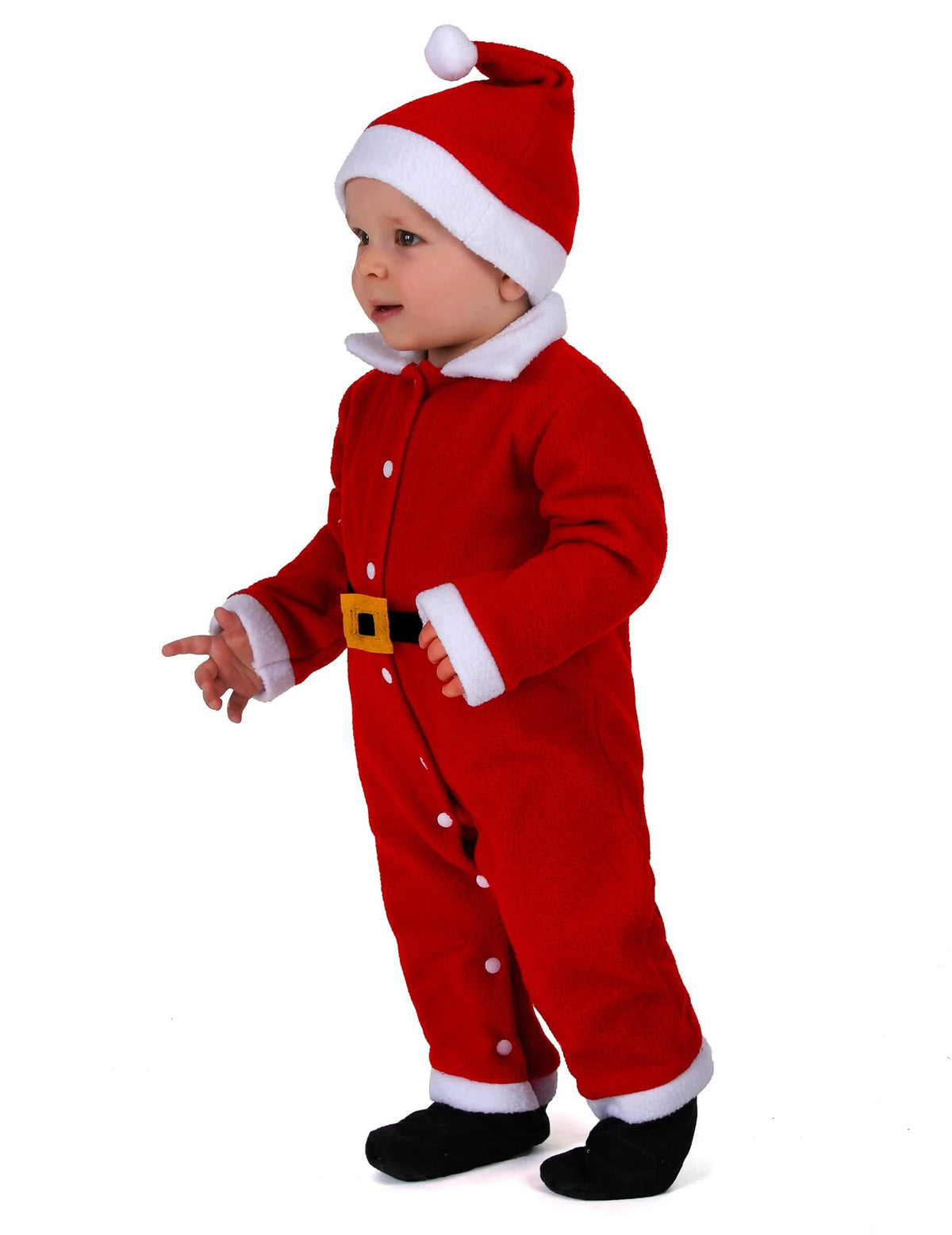 Vista de perfil del disfraz de papá noel para bebé