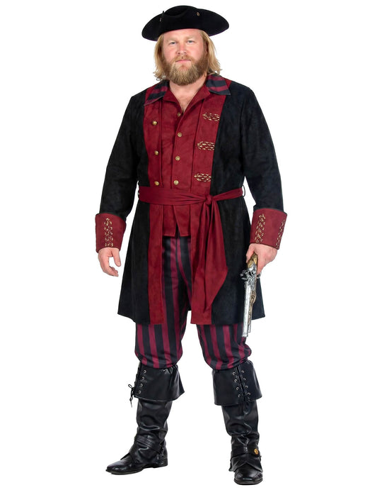 Disfraz de pirata negro y granate de lujo para hombre