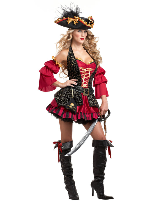 Disfraz Pirata rojo para mujer - Premium