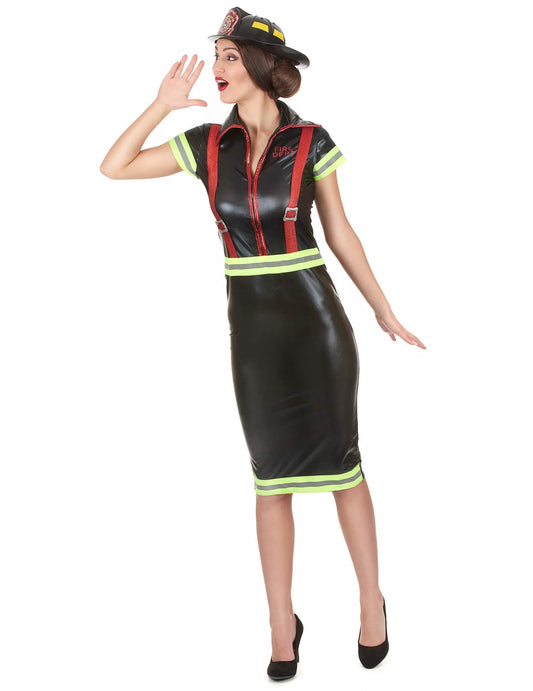 Vue de profil du déguisement de pompier pour femme