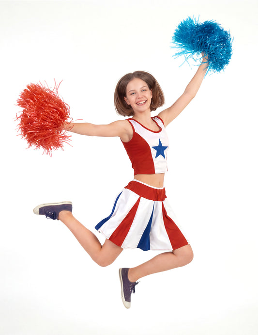 Vue de face en sautant du déguisement pompom girl étoile