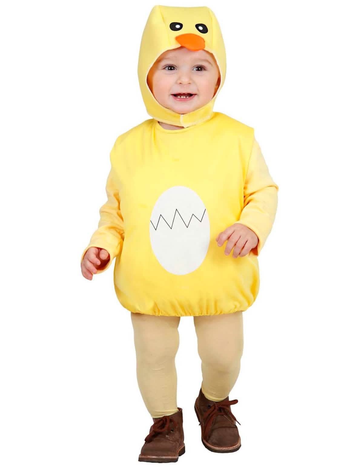 Disfraz de pollito para bebé amarillo con motivo de huevo blanco y capucha