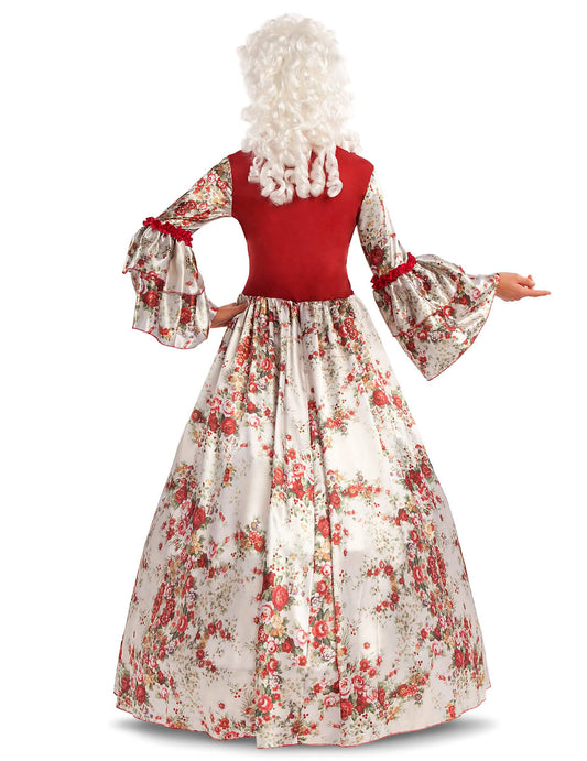 Vue de dos du déguisement de princesse baroque fleurie
