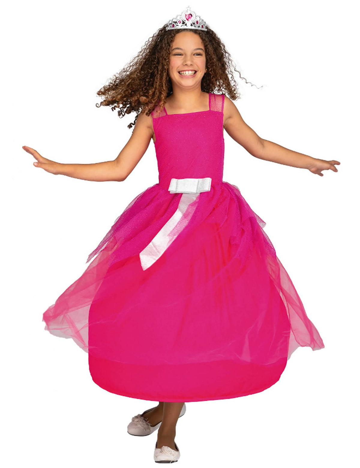 Vista en movimiento del vestido rosa del disfraz de princesa mágica 2 en 1 para niña