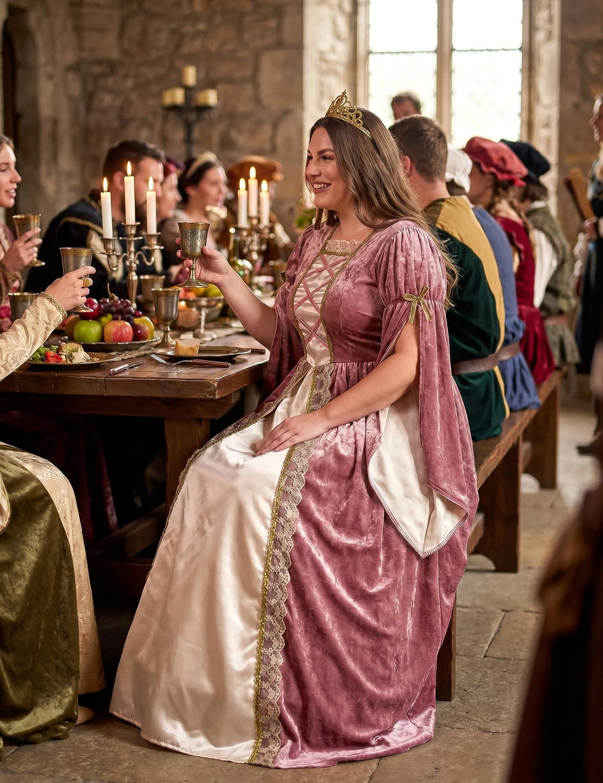 Disfraz de Princesa Medieval Rosa y Blanco Grande Mujer