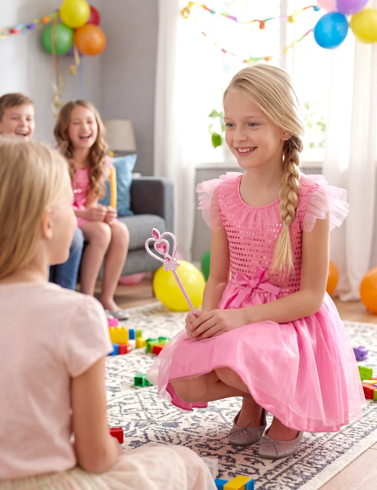 Escenificación del disfraz de princesa con lentejuelas