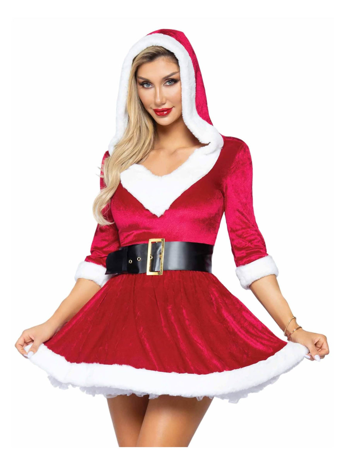 Vista frontal del disfraz de vestido corto de navidad para mujer