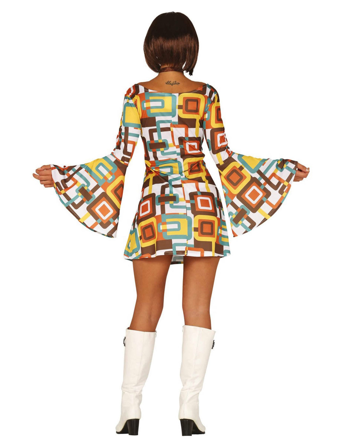 Vista trasera del disfraz de vestido disco geométrico para mujer