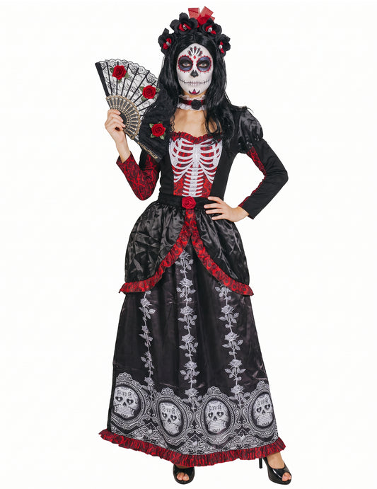 Disfraz largo del Día de los muertos - mujer