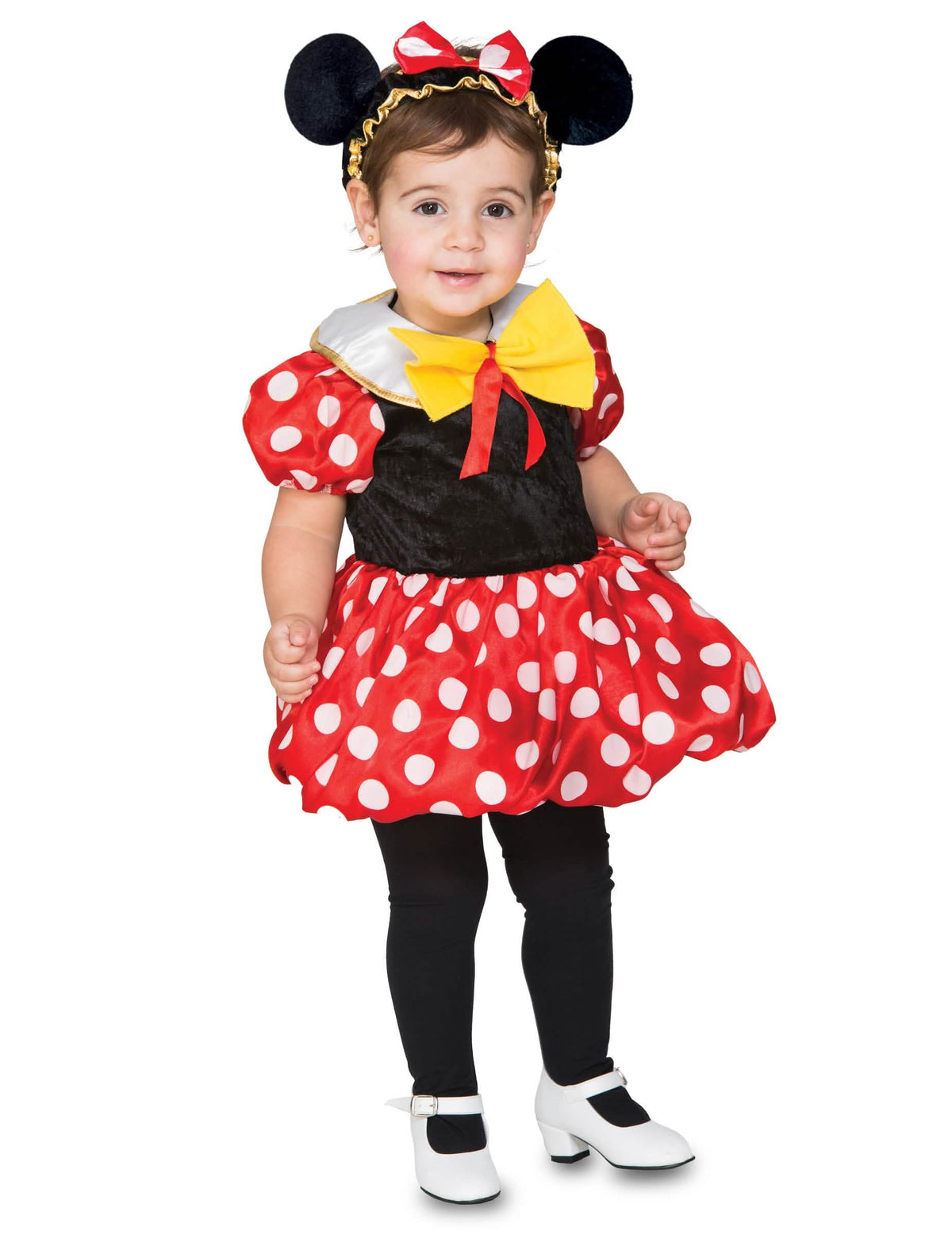 Disfraz de vestido de pequeña ratón adorable para niña rojo y blanco a lunares con diadema