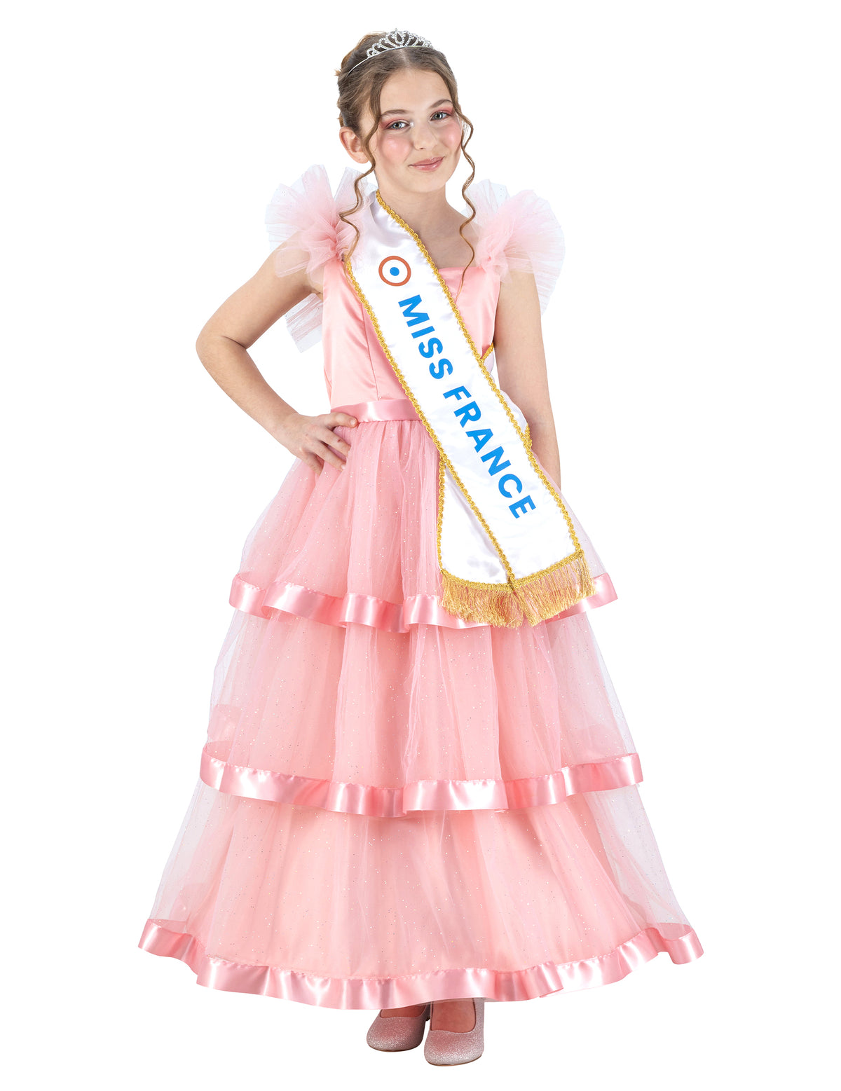 Disfraz de Vestido Miss France™ rosa para niña