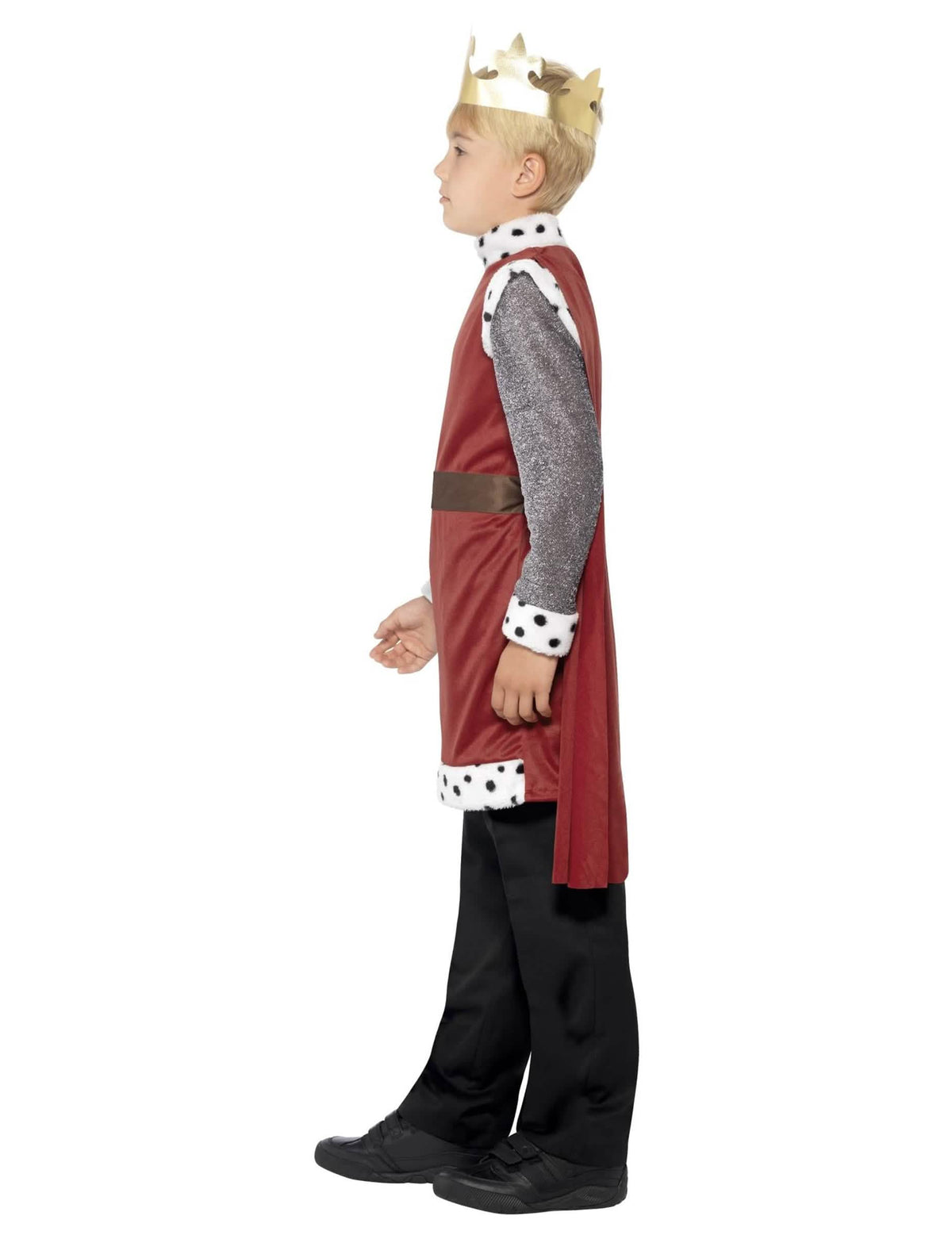 Vista de perfil del disfraz de rey medieval para niño