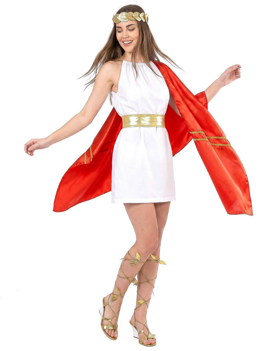 Disfraz romana rojo y dorado mujer