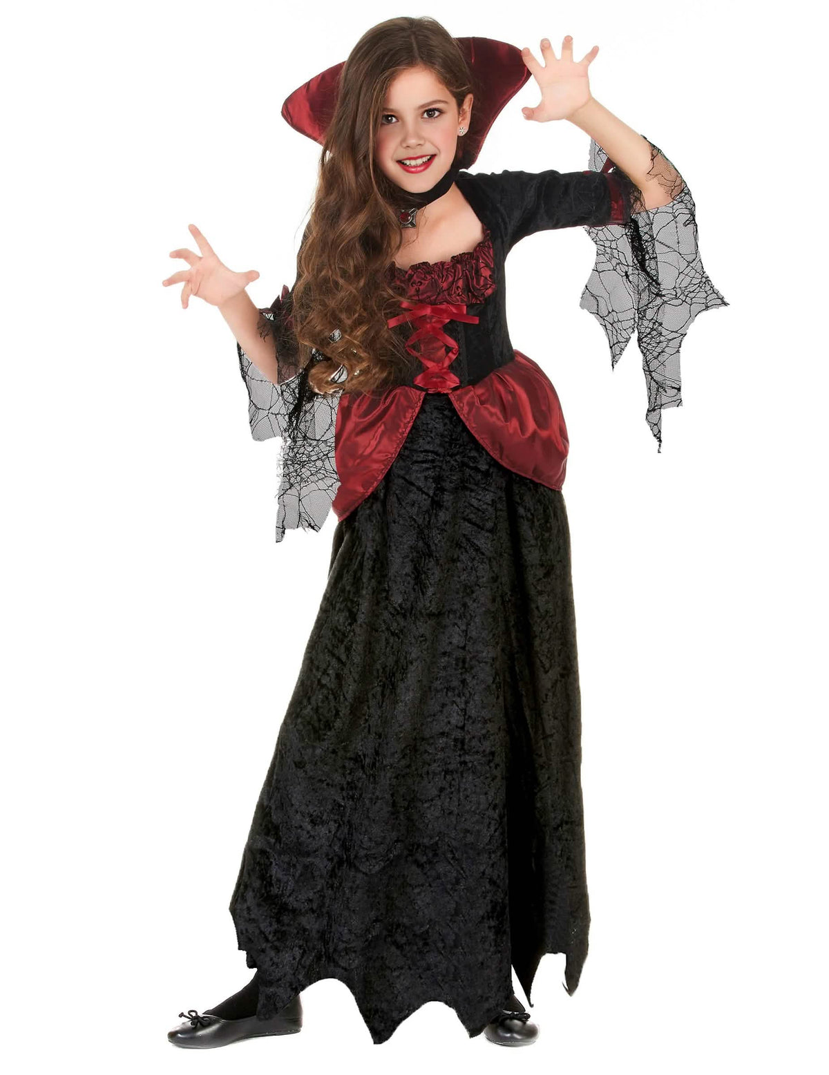 Disfraz de vampira para niña rojo y negro