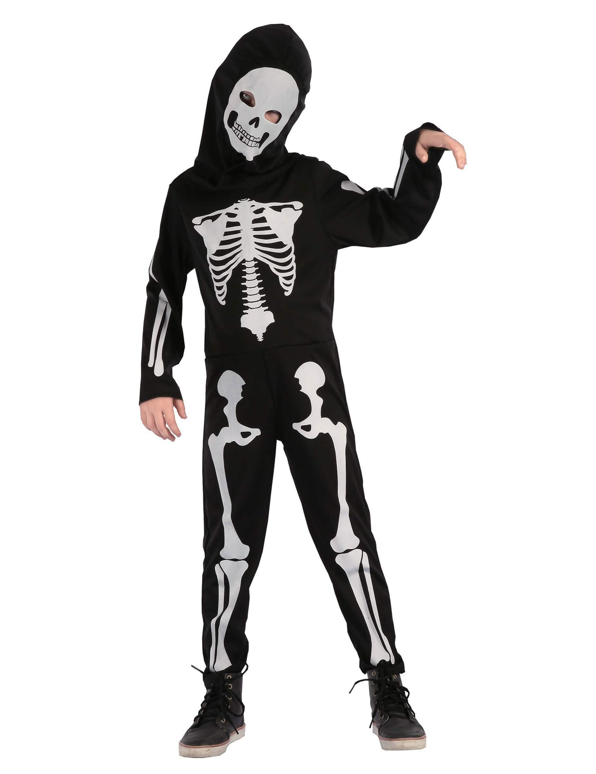 Déguisement squelette articulé pour enfant noir et blanc avec cagoule imprimée