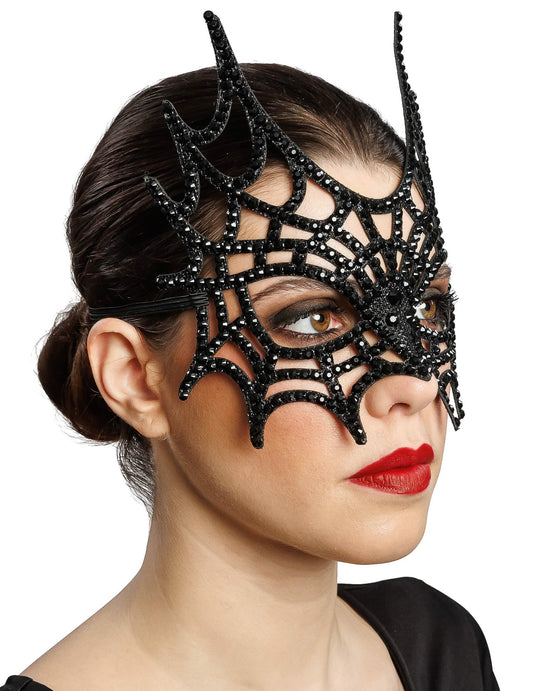 Demi máscara telaraña con strass negro adulto