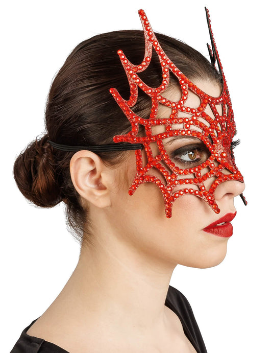 Antifaz de telaraña con strass rojo para adulto