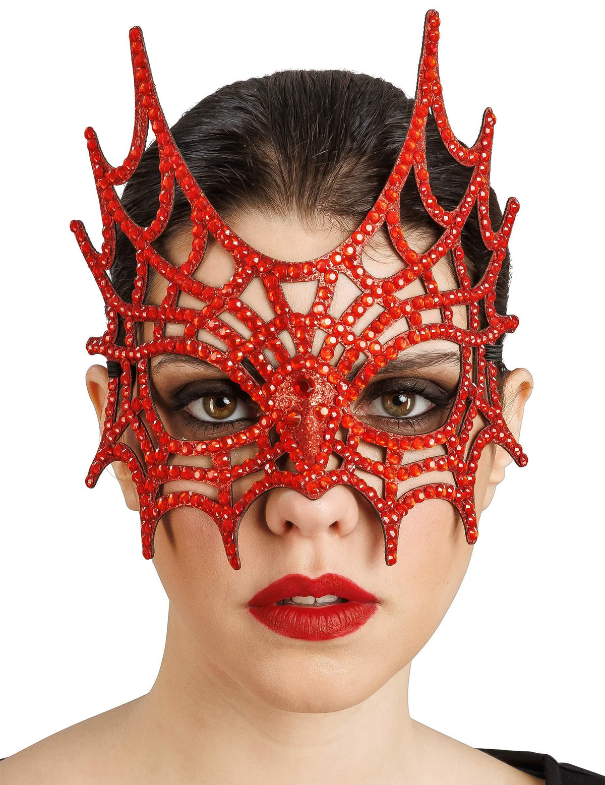 Antifaz de telaraña con strass rojo para adulto
