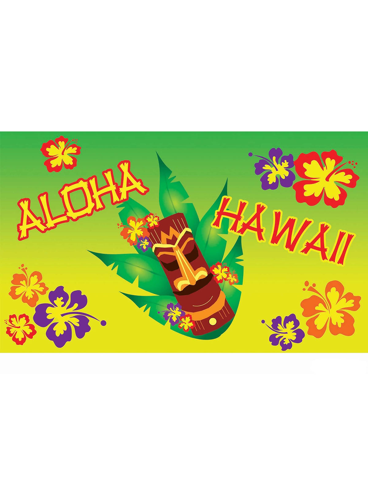 Décoration murale Aloha vert et jaune avec Tiki et fleurs d'hibiscus