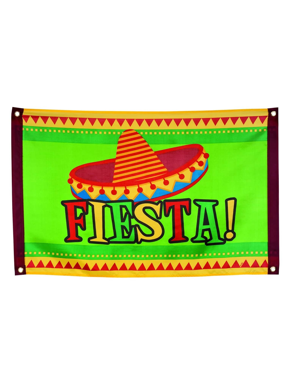 Bandera mexicana para fiesta verde con sombrero e inscripción Fiesta