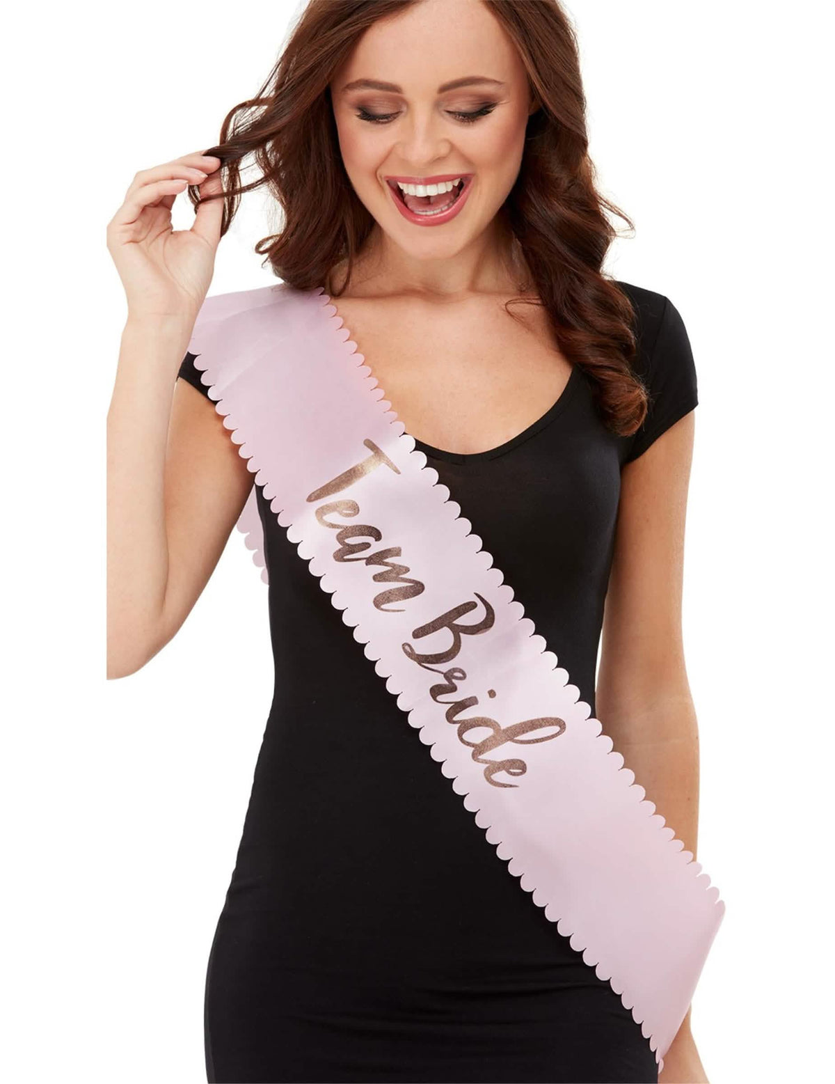 Fular Team Bride EVJF para adulto rosa con texto oro rosa