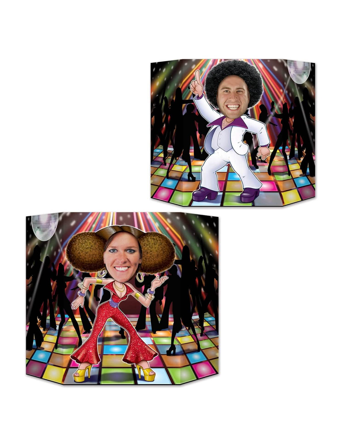 Pasacabezas disco para pareja multicolor con decoración de pista de baile