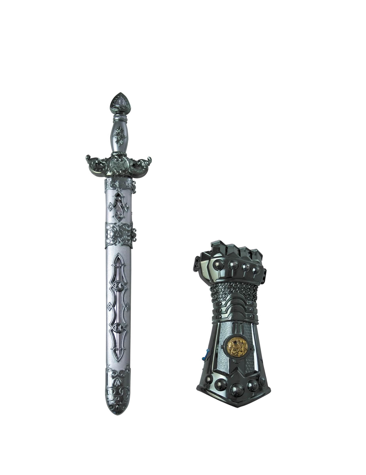 Espada y guante de caballero para niño plateado y negro