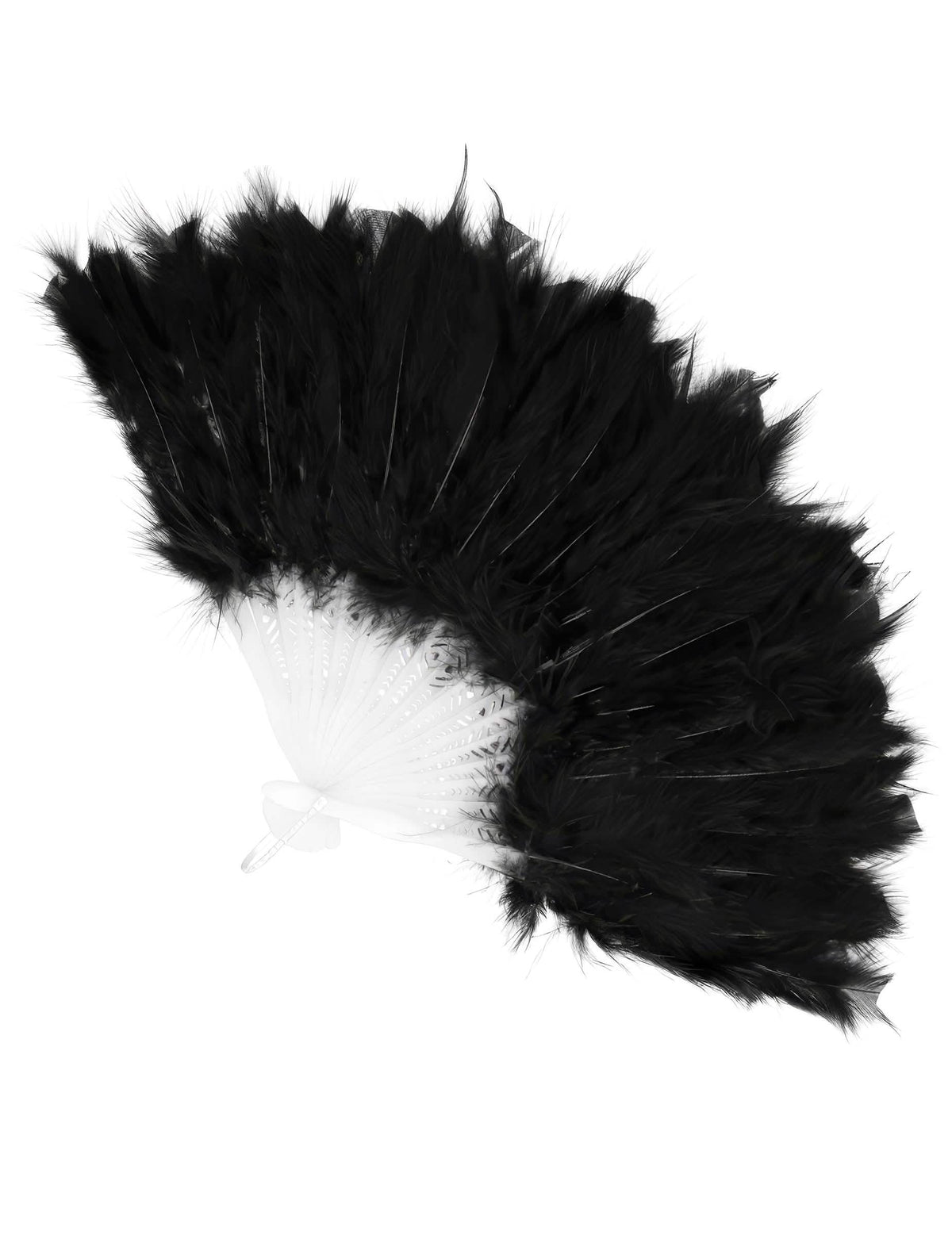 Vista frontal del abanico de plumas para mujer negro