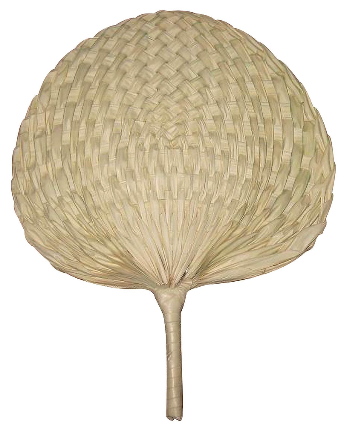 Abanico natural para adulto en paja trenzada beige