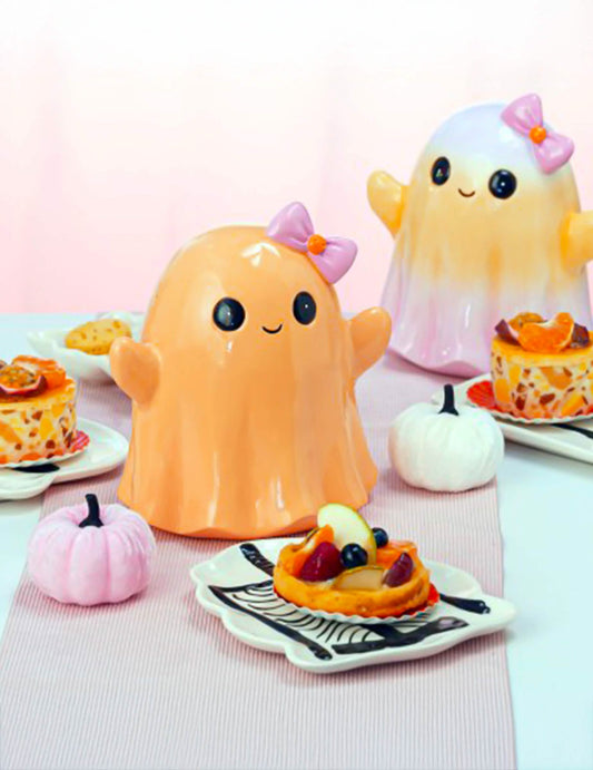 Fantasma sonriente de resina naranja pastel 20 cm